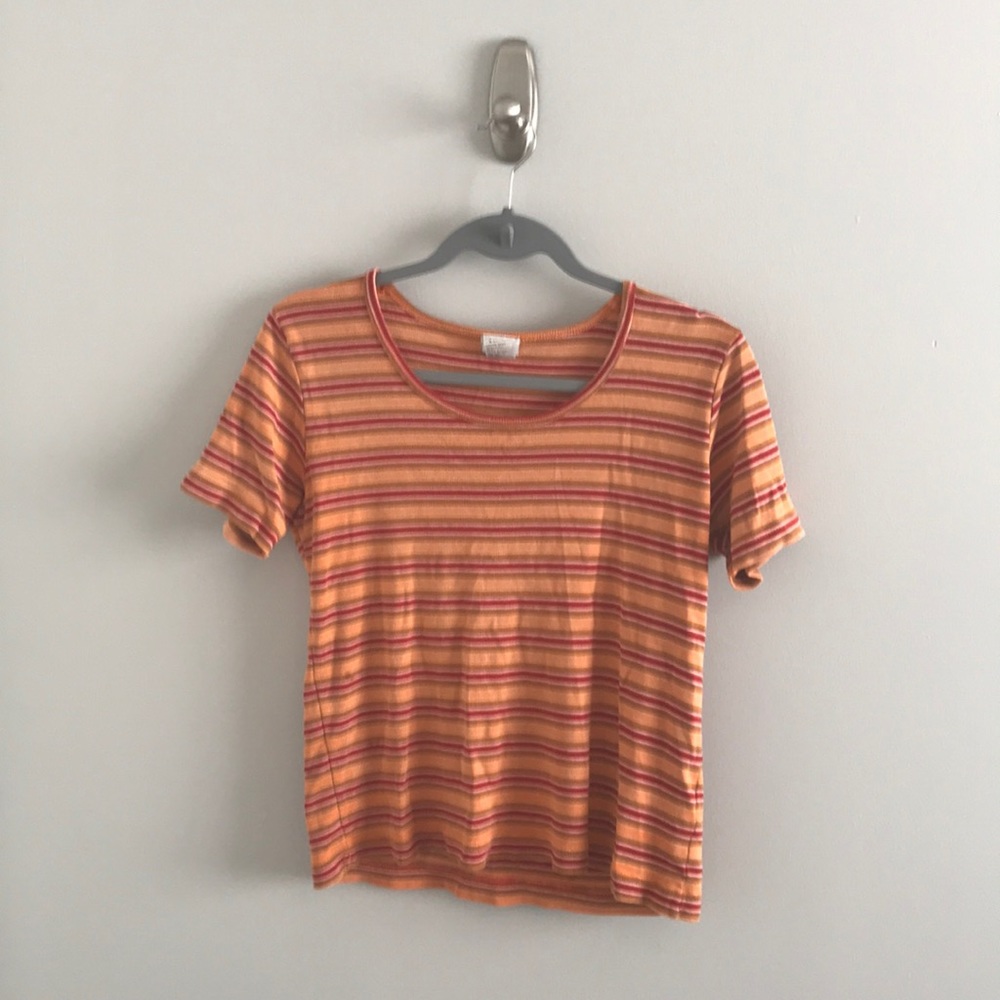 NY jeans orange striped shirt